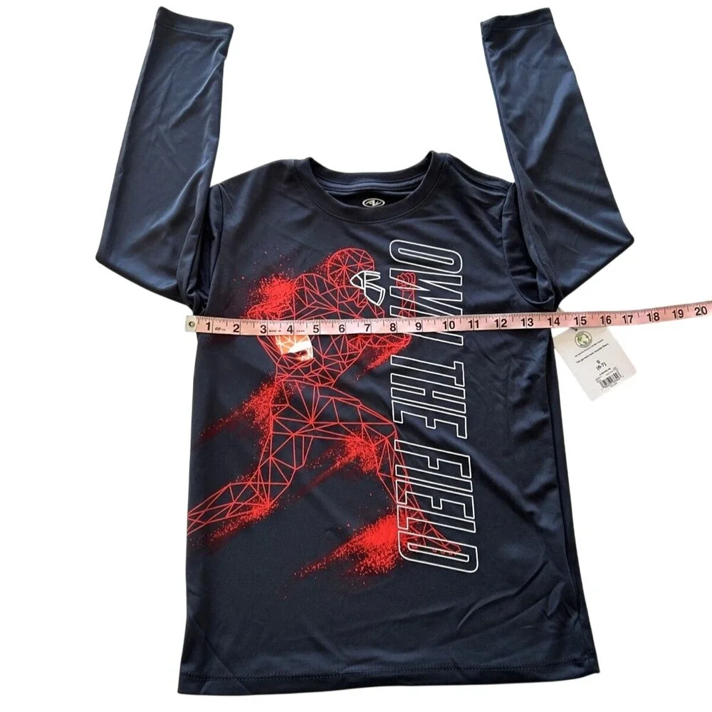 Athletic Works Boy S 6-7 Long Sleeve Graphic Tee Own The Field Grey Football NWT